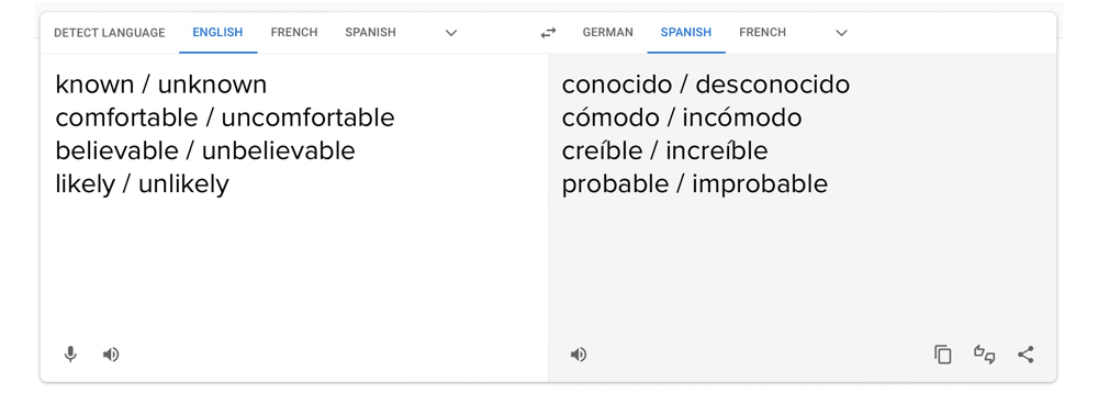 Google translate screenshot